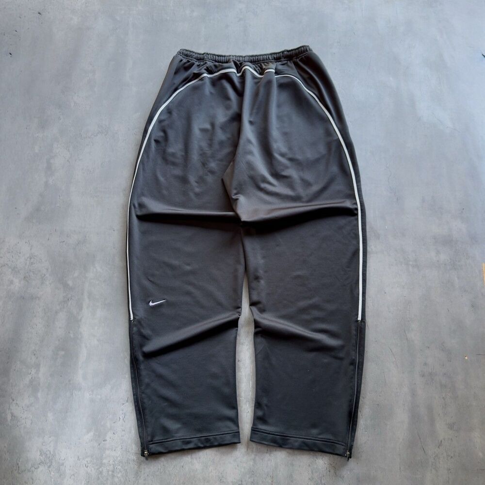 Vintage Y2K Nike Team Fit Dry Track Pants XL Black White Zip Ankle Baggy